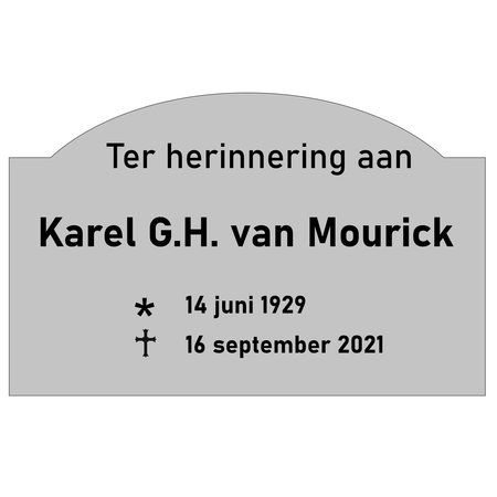 Grafmarkering 'Plymouth" is een rechthoekig RVS-Look bordje in  240x153mm  met  een boog aan de bovenzijde