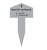 CombiCraft Grafmarkering 'Temple" is een rechthoekig RVS-Look bordje in  240x153mm  met  een dakvormige bovenzijde