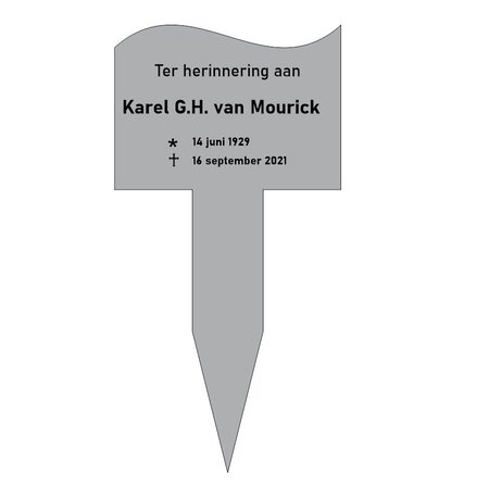 Grafmarkering 'Wave" is een rechthoekig RVS-Look bordje in  240x175mm  met  een golvende bovenzijde
