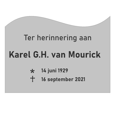 Grafmarkering 'Wave" is een rechthoekig RVS-Look bordje in  240x175mm  met  een golvende bovenzijde