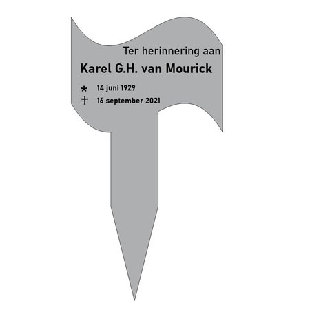 Grafmarkering 'Gaelic" is een rechthoekig  wild RVS-Look bordje in  240x182mm .