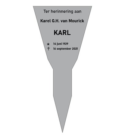 Grafmarkering 'Madison" is een stevig, stoer en keilvormig bordje in een RVS-Look in het formaat  240x217mm .