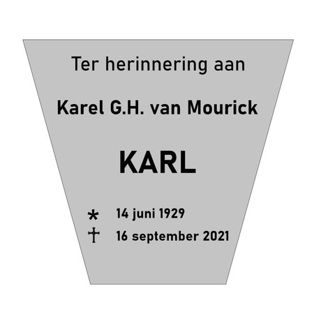 Grafmarkering 'Madison" is een stevig, stoer en keilvormig bordje in een RVS-Look in het formaat  240x217mm .