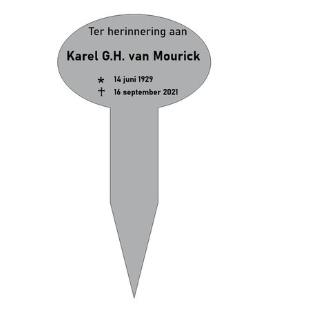 Grafmarkering 'Ovall" is een ovaalvormig bordje in een RVS-Look in het formaat  240x150mm