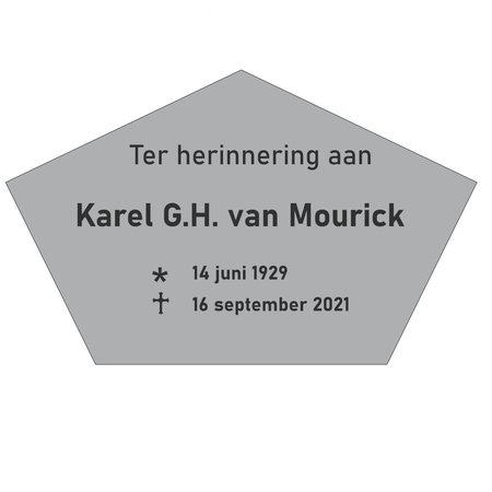 Grafmarkering 'Georgia" is een bordje in een RVS-Look in het formaat  240x150mm  in de vorm van een pentagon