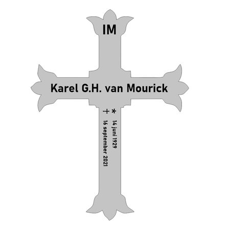 Grafmarkering 'Cross" is een graf markeringsbordje in een RVS-Look in het formaat  240x320mm  in de vorm van het heilige kruis.