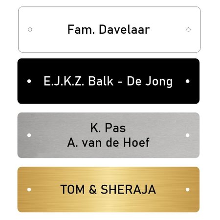 Naamplaatje  met spijkergaatjes BBK 100x25mm bel, briefkast, brievenbus of gewoon bij de voordeur.