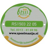 Tot 20cm² RONDE logoplaatjes in Aluminium met weersbestendige full Colour druk, in vele maten, scratch, met tape of met 1 of 2 gaatjes.