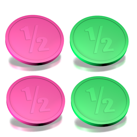 CombiCraft Kleine plastic Ø25mm consumptiemunten met opdruk 1/2 in roze of groen per 100 stuks