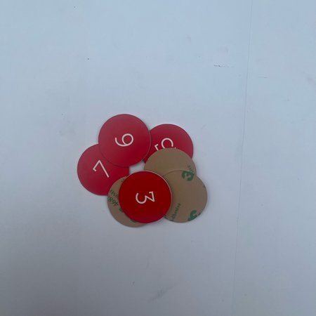 Restpartij Nummerplaatjes Acrylaat Rood 30mm rond 1 t/m 15