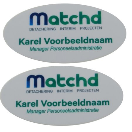 CombiCraft Office Naambadge TOPPER-OVAAL in diverse maten verkrijgbaar, met full colour logo, gemaakt van  wit kunststof