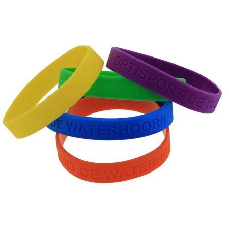 Siliconen Polsbandjes eigen tekst uitgefreesd per 100 stuks
