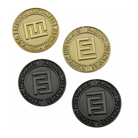 Gegoten metalen logo in klein formaat, 100 stuks tot 25mm in diverse vormen en metaalkleuren