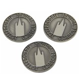 Gegoten metalen logo in klein formaat, 100 stuks tot 25mm in diverse vormen en metaalkleuren