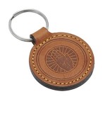 Leren of Kunstleren sleutelhangers Ø45x75mm met een brandlogo naar eigen ontwerp en een nummering of naam naar wens.