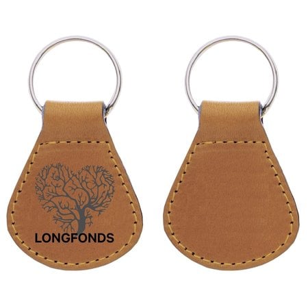 Sleutelhanger in leer of kunstleer met een logo,  wisselende teksten  of nummers - vanaf 100 stuks te bestellen met brandstempels.