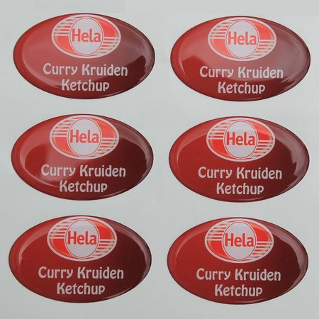 Domingstickers, stickers of logo's die bedekt worden door een laagje kunsthars.  Logoplaatjes voorzien van een laagje epoxy