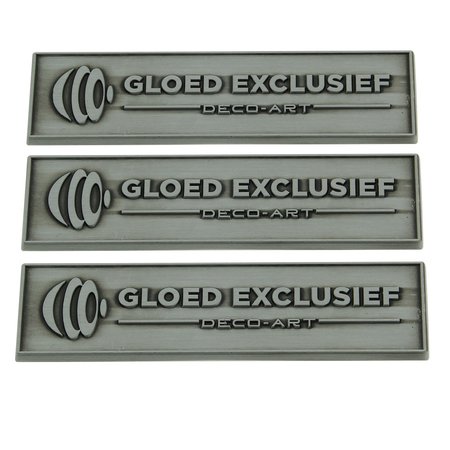 Gegoten Logo plaatje in RVS-Look in reliëf in diverse standaardmaten