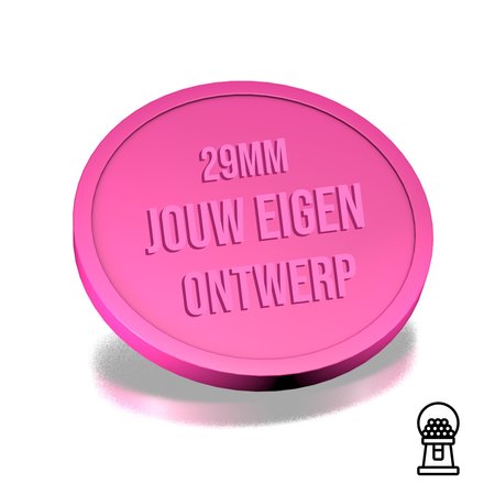 CombiCraft Roze Gerecyclede Kauwgom reliëfmunten met een eigen ontwerp - Ø29mm - per 1000 stuks, verkrijgbaar vanaf 3000 stuks