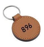 Ssleutelhanger van leer of kunstleer van Ø45 x 75mm met jouw tekst of nummering - per 1 stuk