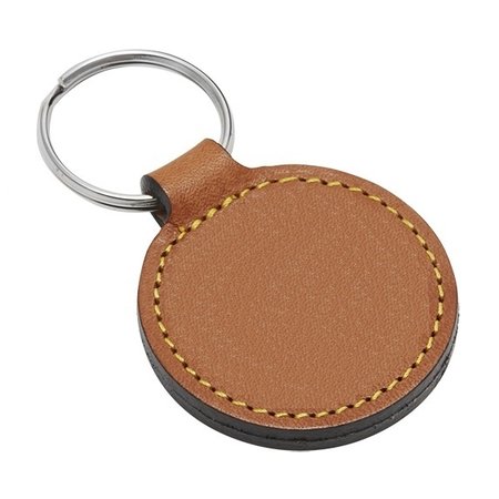 Ssleutelhanger van leer of kunstleer van Ø45 x 75mm met jouw tekst of nummering - per 1 stuk