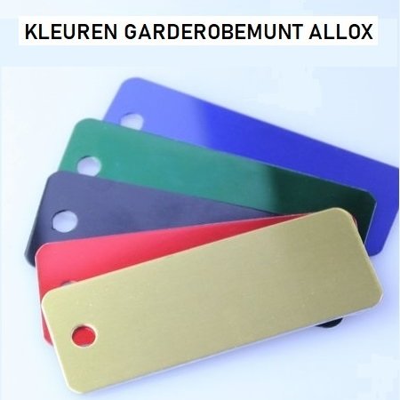 CombiCraft 100 Garderobemunten Allox,  100% ge-eloxeerd  gekleurd Aluminium in 35x35x1mm met een vaste nummering