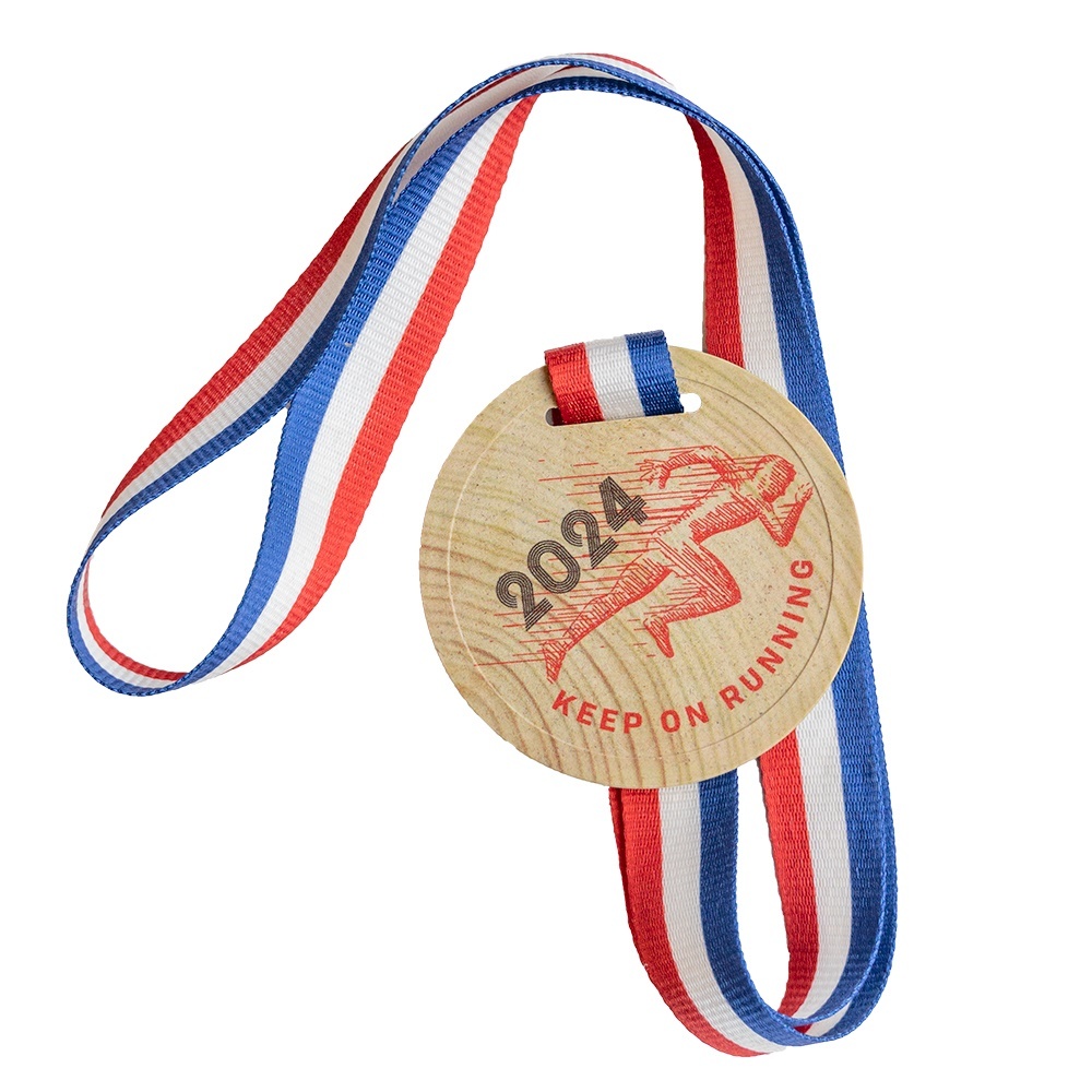 Grote houten medailles met colour bedrukking en een mooi lint. | CombiCraft