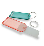 Plexiglas Sleutellabels met 2-zijdig venster 75x31mm met ring