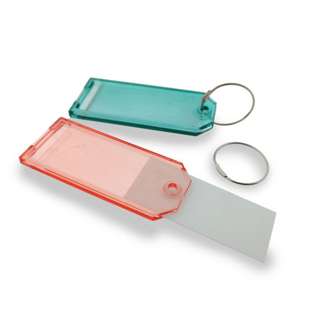 Plexiglas Sleutellabels met 2-zijdig venster 75x31mm met ring