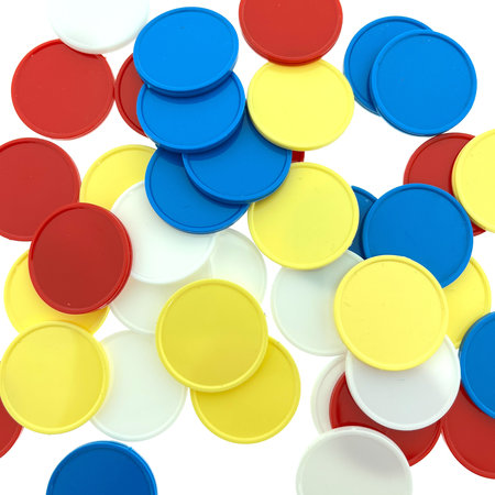CombiCraft Blanco Plastic munten met rand in vier kleuren Ø26mm - 100 stuks