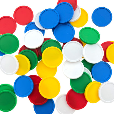 CombiCraft Kleinere Blanco Plastic munten met rand in vijf kleuren Ø23mm - 100 stuks
