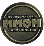 Gegoten metalen logo in klein formaat, 100 stuks tot 25mm in diverse vormen en metaalkleuren