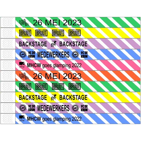 CombiCraft Tyvek Gestreepte Polsbandjes eigen ontwerp bedrukt in zwart voor grootverbruikers - vanaf 5.000 stuks -  per 1000 polsbandjes