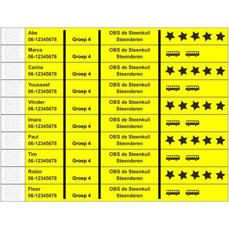 CombiCraft Schoolreis polsbandjes bedrukt met jouw tekst per 50 stuks