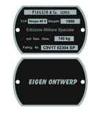 Aluminium Industrieplaatjes of Typeplaatjes in de vorm van een afgeplatte ovaal met twee gaatjes in 61 x 40 x 0,5mm