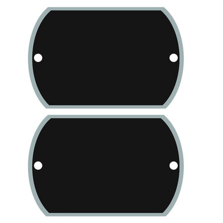 Aluminium Industrieplaatjes of Typeplaatjes in de vorm van een afgeplatte ovaal met twee gaatjes in 61 x 40 x 0,5mm
