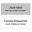 Naamplaatje 136 x 54½ x 1,6mm met gravering los te bestellen, maar past ook in naamplaathouder Artikel 03121 (150x100mm)