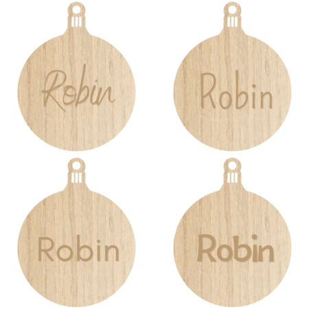 Houten Gepersonaliseerde Kerstbal met jouw naam of kerstwens Ø 65 mm