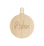 Houten Gepersonaliseerde Kerstbal met jouw naam of kerstwens Ø 65 mm