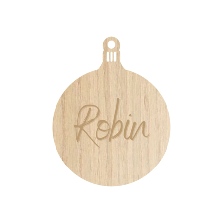 Houten Gepersonaliseerde Kerstbal met jouw naam of kerstwens Ø 65 mm