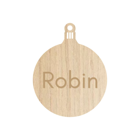 Houten Gepersonaliseerde Kerstbal met jouw naam of kerstwens Ø 65 mm