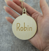 Houten Gepersonaliseerde Kerstbal met jouw naam of kerstwens Ø 65 mm