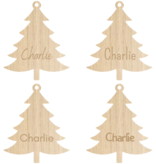 Houten Gepersonaliseerde Kerstbal in de vorm van een kerstboom met jouw naam of kerstwens 85 mm