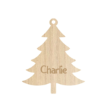 Houten Gepersonaliseerde Kerstbal in de vorm van een kerstboom met jouw naam of kerstwens 85 mm