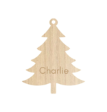 Houten Gepersonaliseerde Kerstbal in de vorm van een kerstboom met jouw naam of kerstwens 85 mm