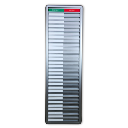 Aluminium Frans aanwezigheidsbord met Présent-Absent voor 30 personen