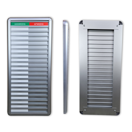 Aluminium aanwezigheidsbord met Aanwezig-Afwezig voor 20 personen