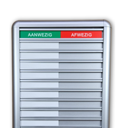 Aluminium aanwezigheidsbord met Aanwezig-Afwezig voor 10 personen