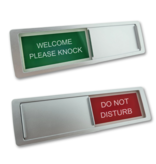 Welcome please knock Do not disturb bordje in een kunststof schuifprofiel ca. 178x50mm