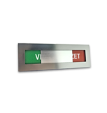 Vrij-Bezet bordje van RVS-look acrylaat met verschuifbaar voorpaneel in 4 maten